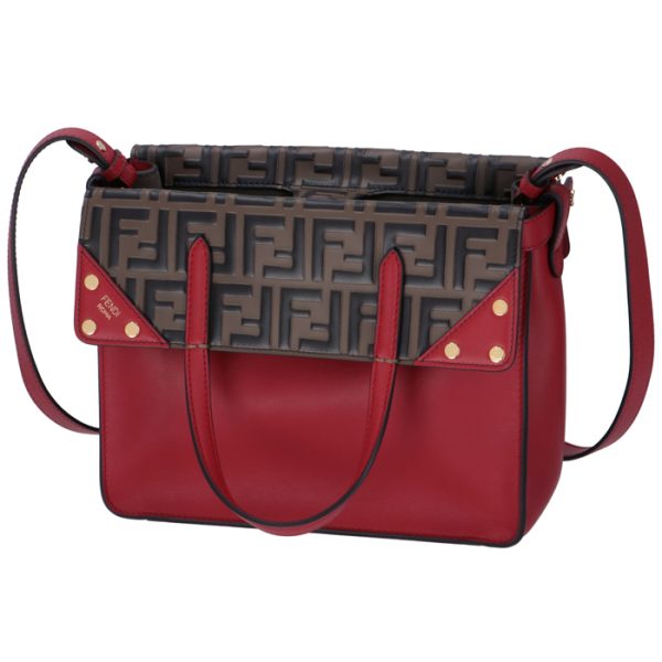 8bt302a72af13qi 1 Fendi Flip FF Logo Zucca Pattern Shoulder Bag Red