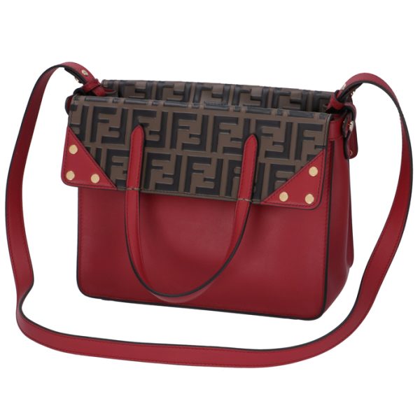 8bt302a72af13qi 2 Fendi Flip FF Logo Zucca Pattern Shoulder Bag Red