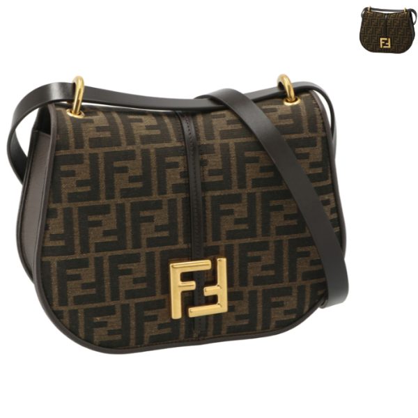 8bt366aq08 Fendi Camon FF Jacquard Crossbody Bag Medium Brown