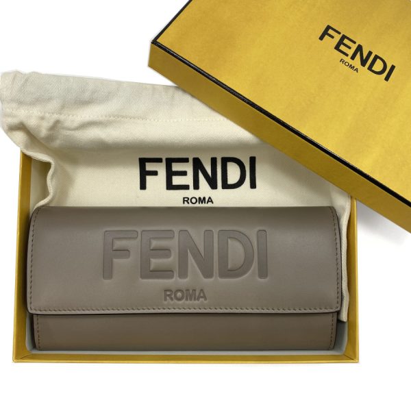 8m0251 aayz f1f1m 07 Fendi Calf Leather Long Wallet Continental Wallet Gray Beige Brown Gold