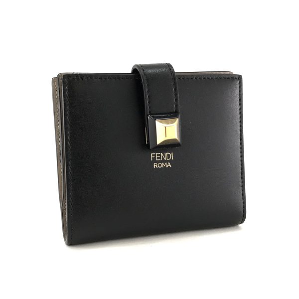 8m0386 swd f0e6e 01 Fendi Leather Wallet Bifold Mini Black Taupe Bicolor