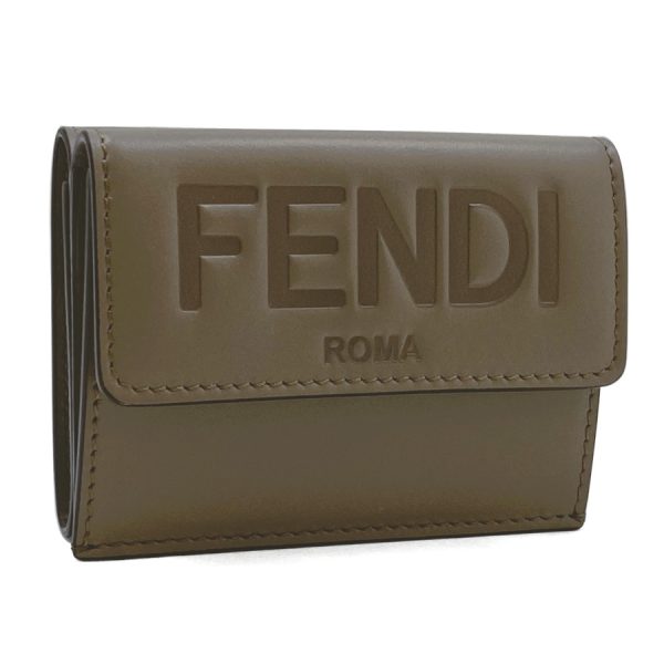 8m0395 gray 01 Fendi Leather Wallet Trifold Compact Mini Tartufo Gray Beige Gold