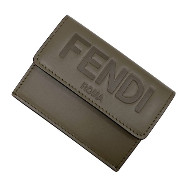 8m0395 gray 07 Fendi Leather Wallet Trifold Compact Mini Tartufo Gray Beige Gold