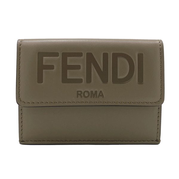 8m0395 gray 08 Fendi Leather Wallet Trifold Compact Mini Tartufo Gray Beige Gold