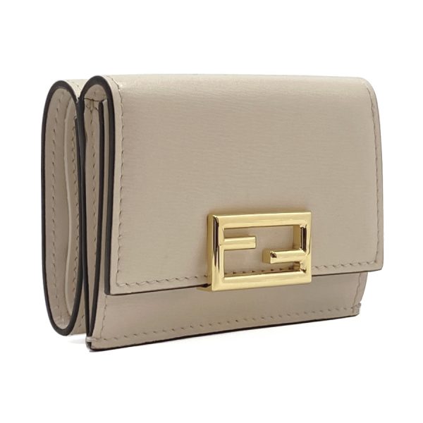 8m0395hm0f0vwm 01 Fendi Leather Wallet Trifold Compact Mini Baguette Camelia White Light Beige Ivory