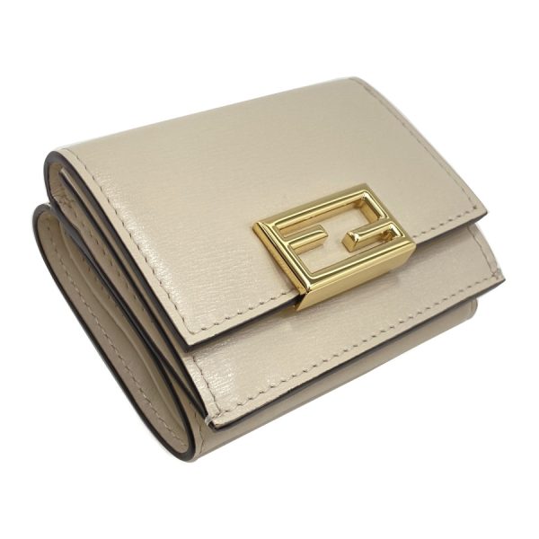 8m0395hm0f0vwm 03 Fendi Leather Wallet Trifold Compact Mini Baguette Camelia White Light Beige Ivory