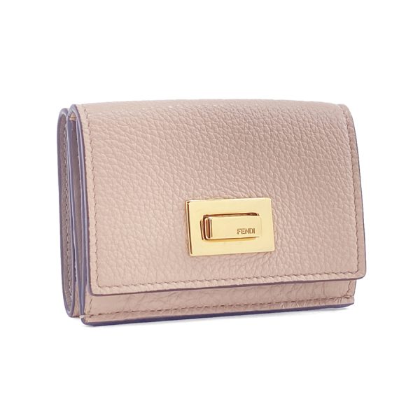 8m0426 a91b f1a1y 01 Fendi Leather Wallet Tri fold Micro Peekaboo Selleria Pink Beige