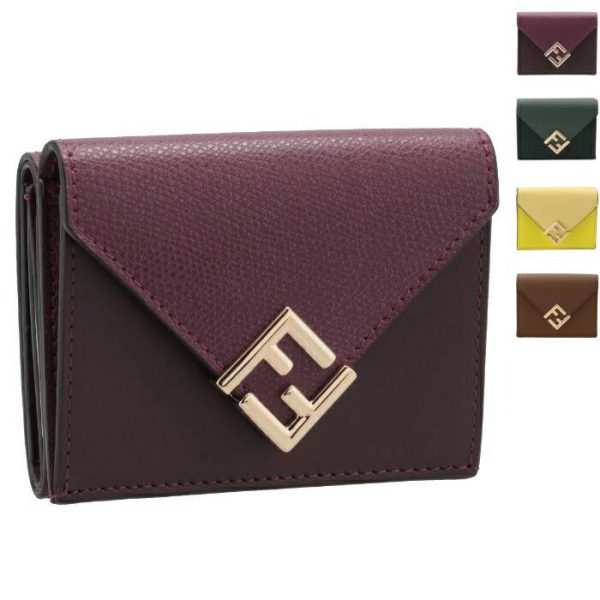 8m0480alv4 Fendi FF Diamond Trifold Mini Wallet Brown