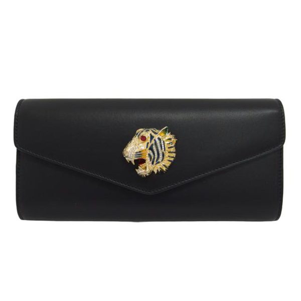 90063 1 Gucci Raja Broadway Leather Clutch Bag Black