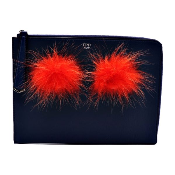 902043001056 1 Fendi Monster Bag Bugs Calf Fur Clutch Bag Navy Red