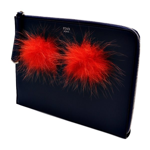 902043001056 2 Fendi Monster Bag Bugs Calf Fur Clutch Bag Navy Red