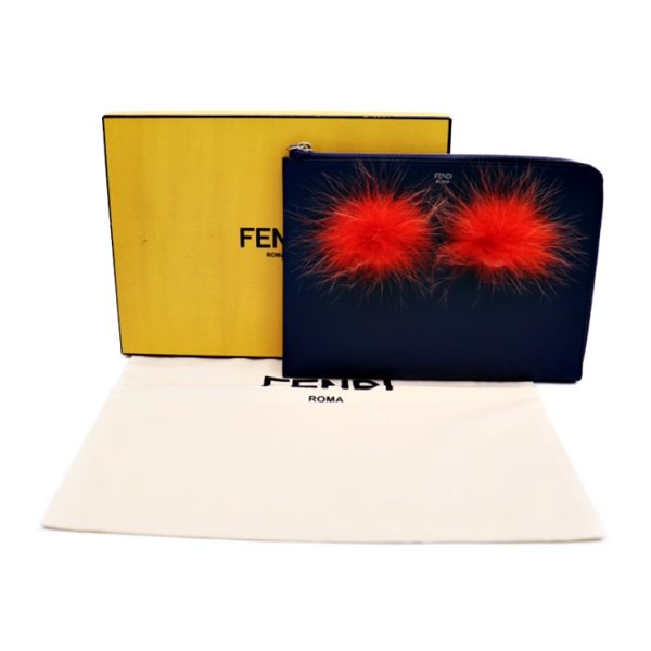 902043001056 9 Fendi Monster Bag Bugs Calf Fur Clutch Bag Navy Red