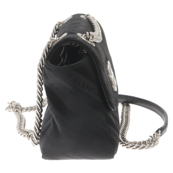 9024e230044 3 BALENCIAGA Logo All Over Pattern Bb Round Chain Shoulder Bag Nylon Black