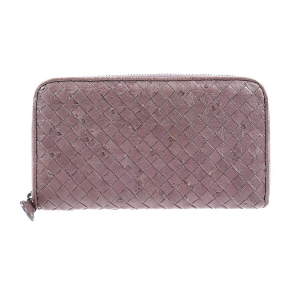 903123002009 1 Bottega Veneta Intrecciato Long Wallet Leather Ostrich Brown