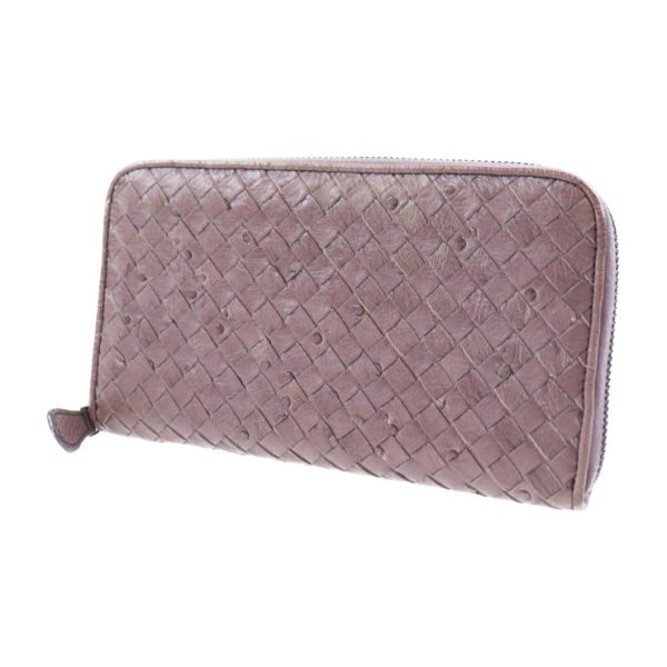 903123002009 2 Bottega Veneta Intrecciato Long Wallet Leather Ostrich Brown