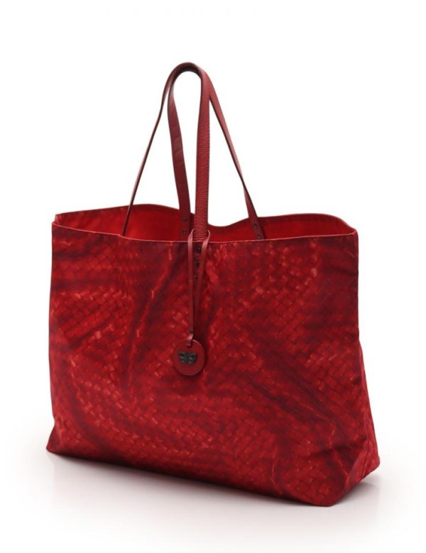 906083002065 2 Bottega Veneta Intrecciolusion Tote Bag Nylon Leather Red