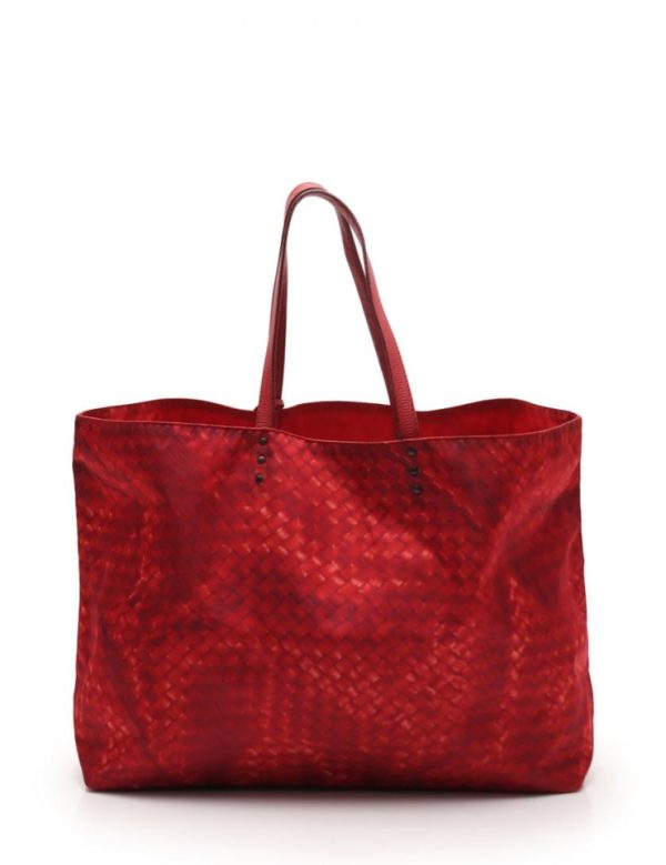 906083002065 3 Bottega Veneta Intrecciolusion Tote Bag Nylon Leather Red