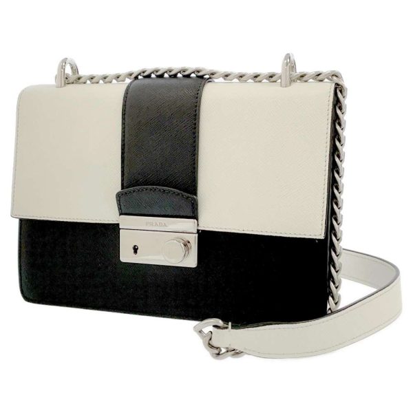 9074507 01 Prada Chain Shoulder Bag White Black