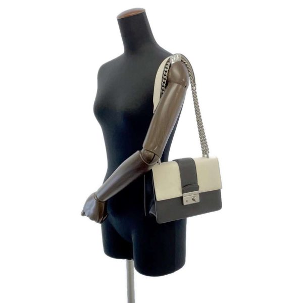 9074507 06 Prada Chain Shoulder Bag White Black