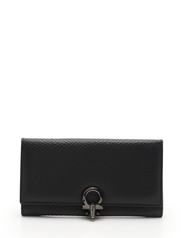 908103001087 1 Salvatore Ferragamo Gancini Leather Long Wallet Black