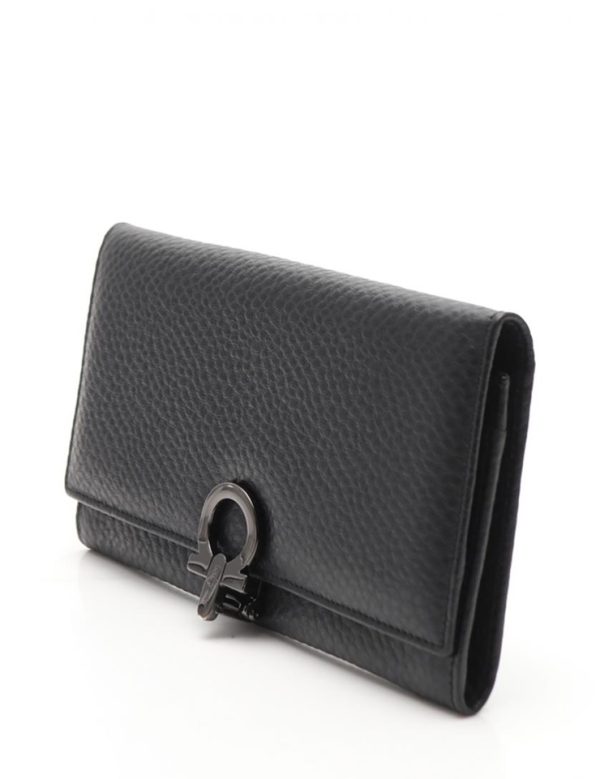 908103001087 2 Salvatore Ferragamo Gancini Leather Long Wallet Black