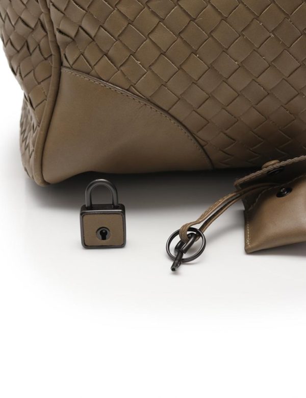 908103002069 8 Bottega Veneta Boston Bag Leather Gray Khaki Intrecciato