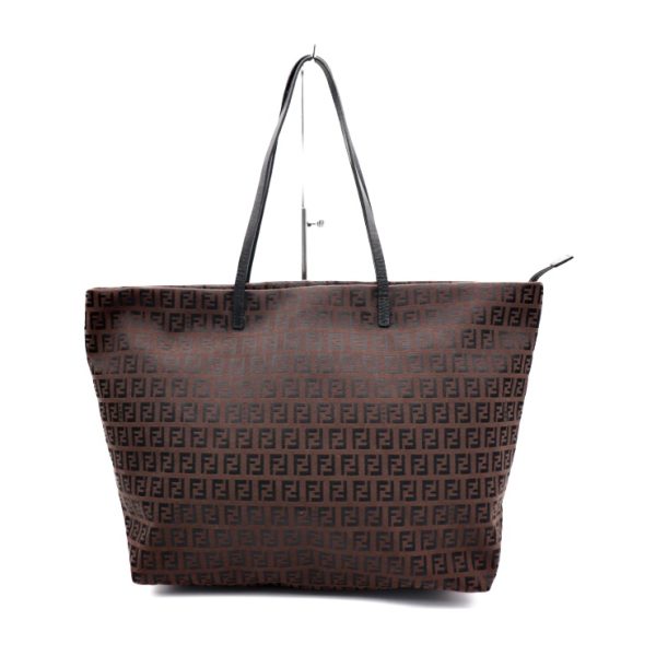 912023002082 1 Fendi Zucca Canvas Leather Tote Bag Brown Black