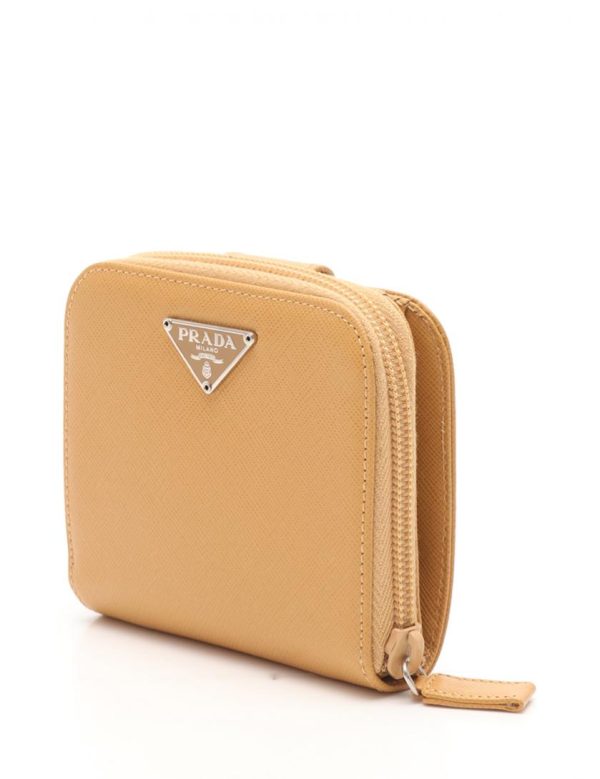 916103007205 2 Prada Leather Bifold Wallet Beige