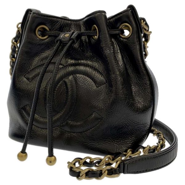 9163645 01 Chanel Coco Mark Drawstring Calf Leather Black