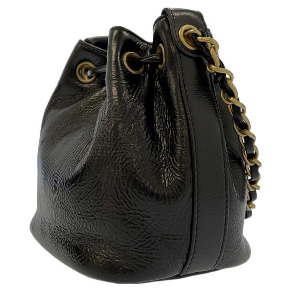 9163645 02 Chanel Coco Mark Drawstring Calf Leather Black