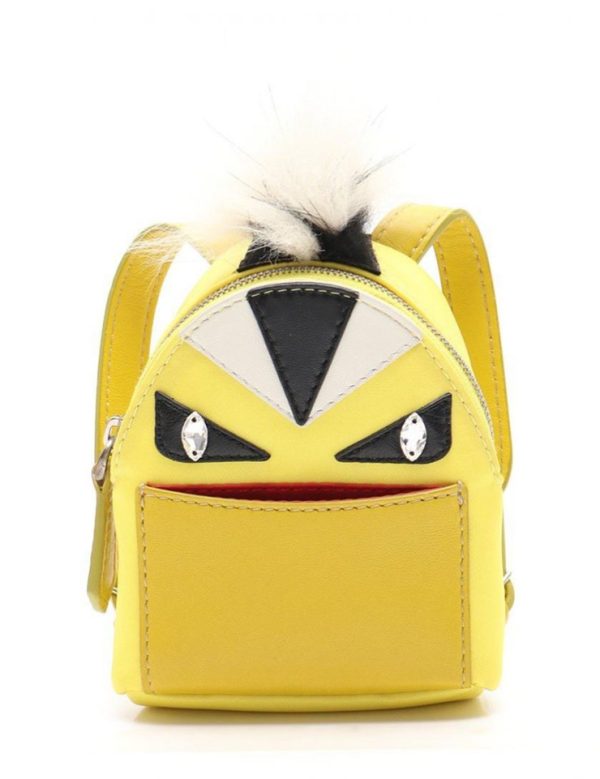 917123002223 1 Fendi Bag Bugs Nylon Leather Fur Back Charm Yellow Black