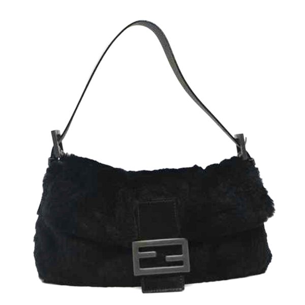 91734 1 Fendi Mamma Bucket Fur Leather Bucket Bag Noir