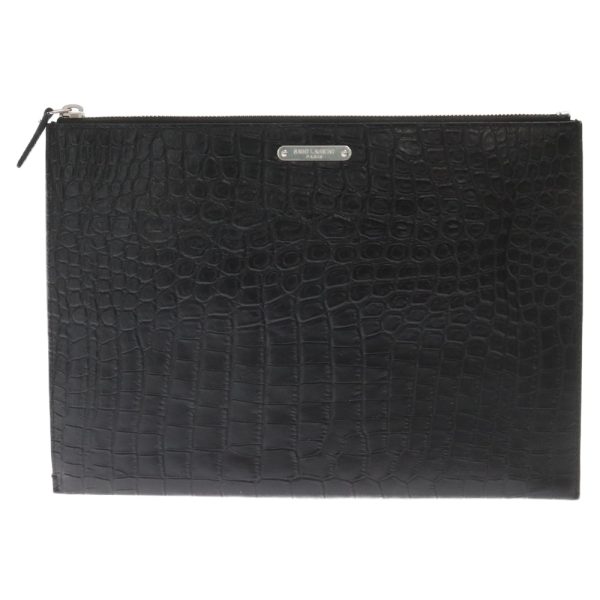 9224b200069 1 Saint Laurent Paris Embossed Leather Clutch Bag Black