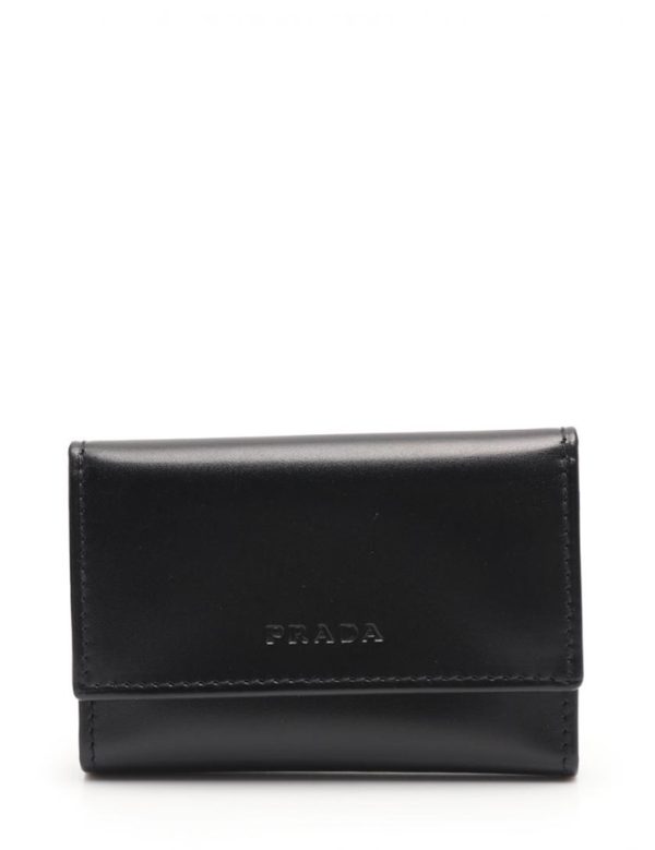 923103007284 1 Prada Vitello Box Leather Key Case Black