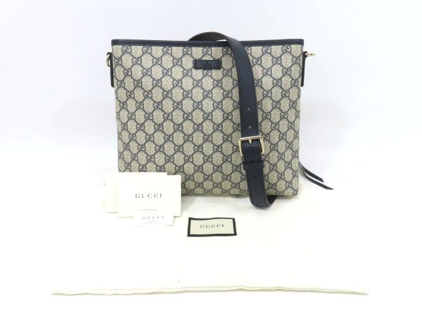 9231201601 09 Gucci Supreme Leather Messenger Shoulder Bag Beige Navy