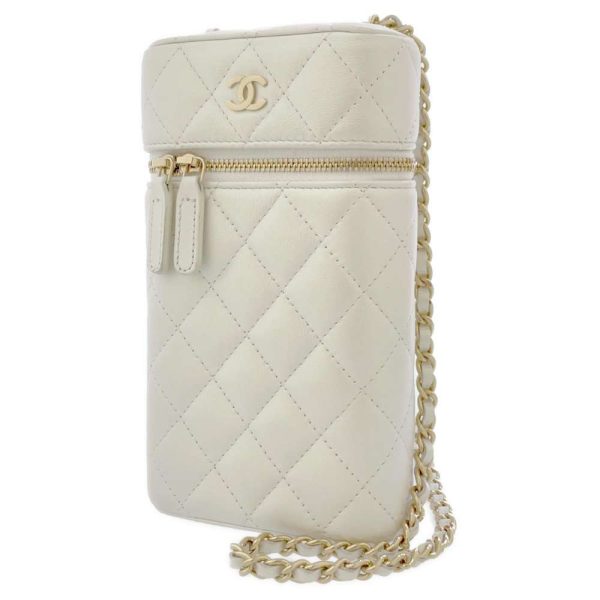 9254367 01 Chanel Chain Shoulder Bag Matelasse Cocomark Caviar Skin Double Flap White