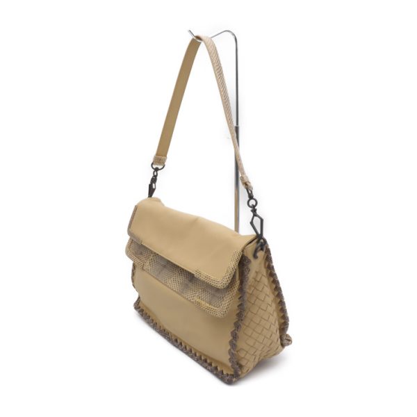 927023007308 2 Bottega Veneta Intrecciato Shoulder Bag Python Leather Beige