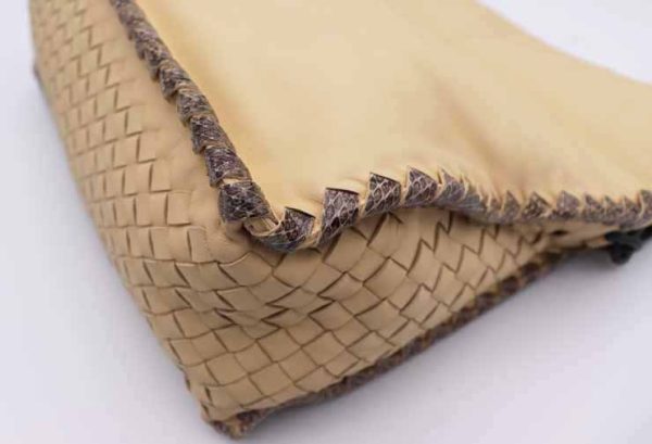 927023007308 5 Bottega Veneta Intrecciato Shoulder Bag Python Leather Beige