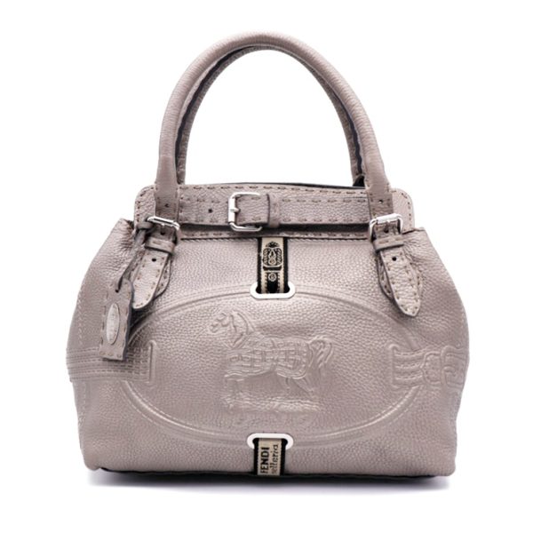 929013002365 1 Fendi Selleria Leather Handbag Gray