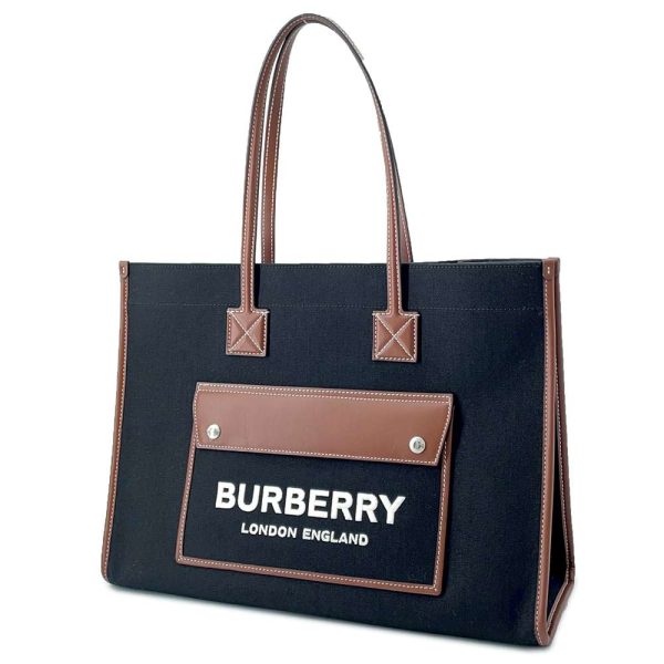 9294325 01 Burberry Freya Logo Leather Tote Bag Black