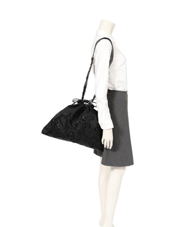 930103007346 9 Prada Nylon Leather Shoulder Bag Black Bijou