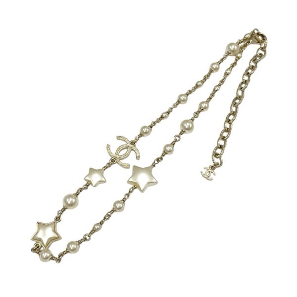 9324 0 Chanel Coco Mark Star Pearl Pendant Necklace Gold