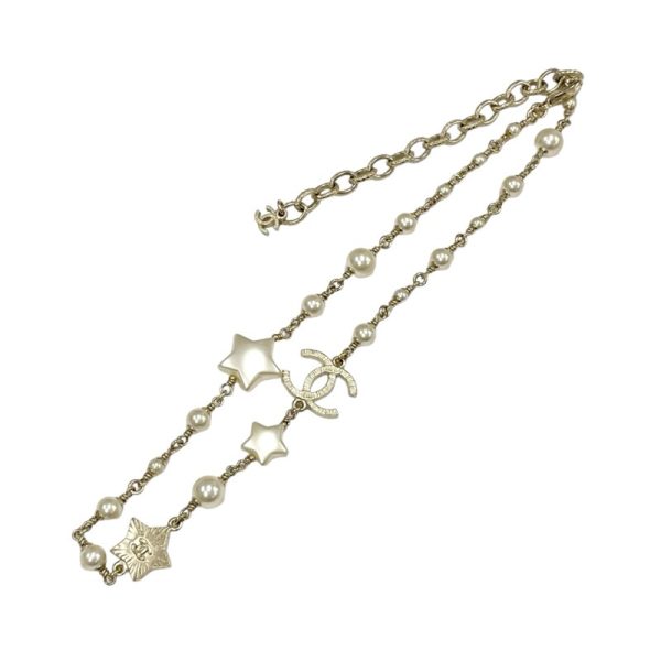 9324 1 Chanel Coco Mark Star Pearl Pendant Necklace Gold