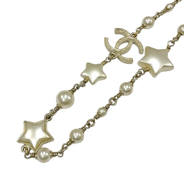 9324 2 Chanel Coco Mark Star Pearl Pendant Necklace Gold