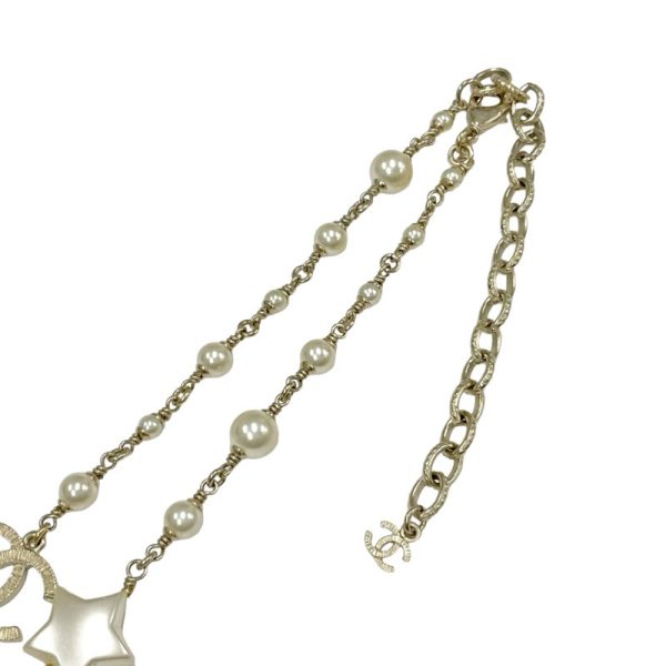 9324 3 Chanel Coco Mark Star Pearl Pendant Necklace Gold