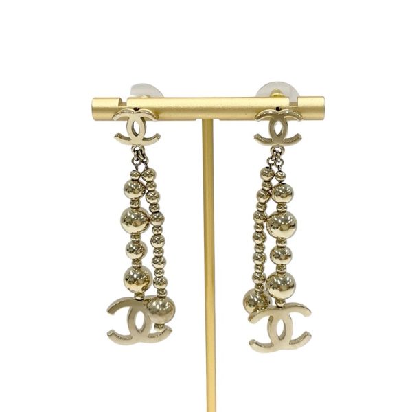 9325 5 Chanel Coco Mark Ball Earrings Gold