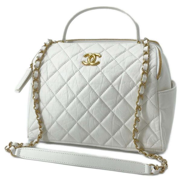 9373914 01 Chanel Matelasse Coco Mark Calf Leather Handbag White