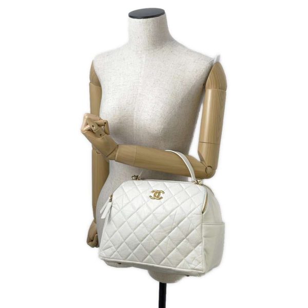 9373914 06 Chanel Matelasse Coco Mark Calf Leather Handbag White