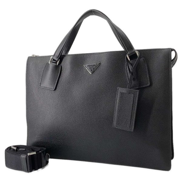 9373921 01 Prada Logo Leather Business Bag Black