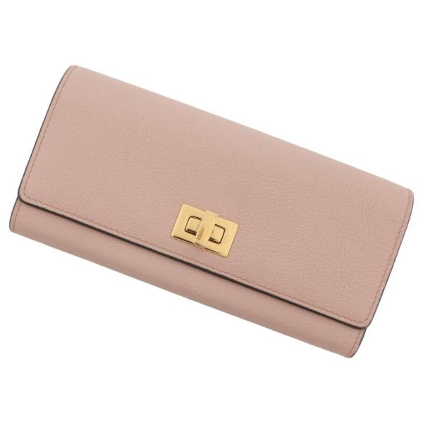 9393844 01 FENDI Peekaboo Selleria Continental Turnlock Long Wallet pink